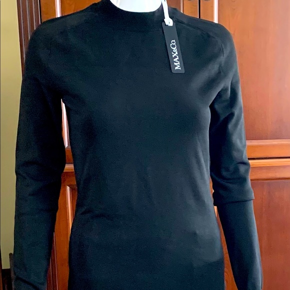 Max Mara black knit mock-neck top long sleeves sexy large cut-out at back Size L - Picture 12 of 12